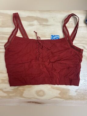 Free People Rust Red Lace-Up Crop Tank
